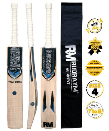 RUDRAYM Kids Cricket Bat RM TitanStrike Size 4 Kashmiri Willow Wood For Leather Ball Kashmir Willow Cricket Bat  (700-900 g)