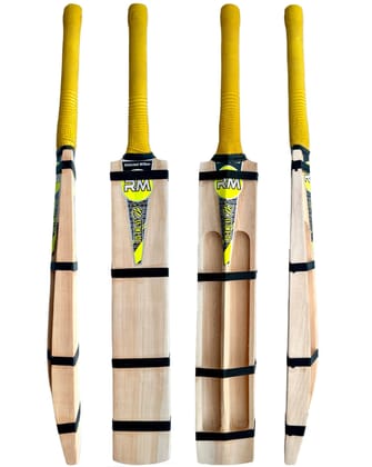 RUDRAYM® RM Single Blade Light Weight Hard Tennis Circle Scoop Kashmir Willow Cricket Bat (Yellow)