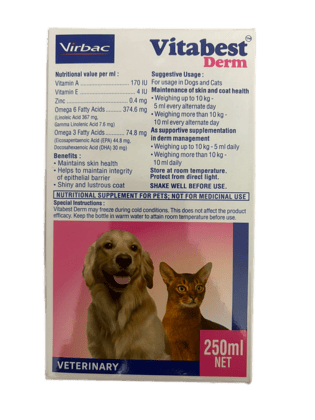 Virbac Vitabest Derm Omega 3+6 Syrup for Dogs and Cats (250ml)