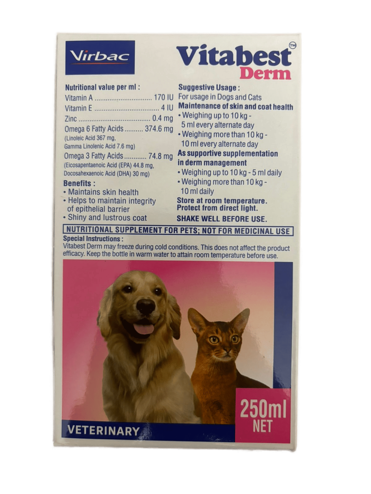 Virbac Vitabest Derm Omega 3+6 Syrup for Dogs and Cats (250ml)