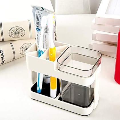 WUGO::Plastic Toothbrush Holder Toothpaste Stand Bathroom Storage Organiser With 4 Slots for Toothbrushes Shaving kit,Toothbrush Holder Organiser Stand Bathroom Storage Rack Tumbler Cup Holder