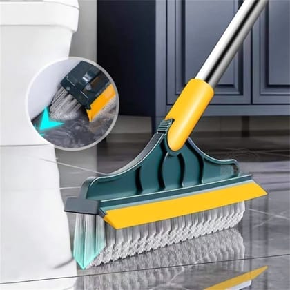 WUGO:: Bathroom Cleaning Brush with Wiper 2 in 1 Tiles Cleaning Brush Floor Scrub Bathroom Brush with Long Handle 120° Rotate Bathroom Floor Cleaning Solution,The title of the product could be "All-purpose floor scrub brush with squeegee".