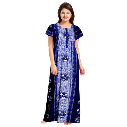 Women's Cotton Printed Maxi Nighty (Blue)