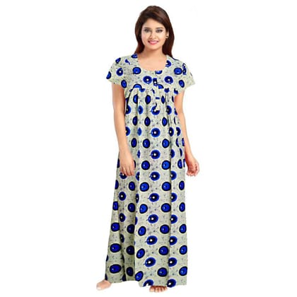 Women's Cotton Printed Maxi Nighty (Off White)