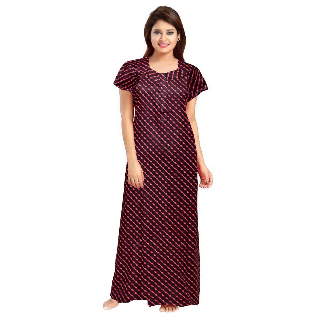 Women's Cotton Printed Maxi Nighty (Brown)