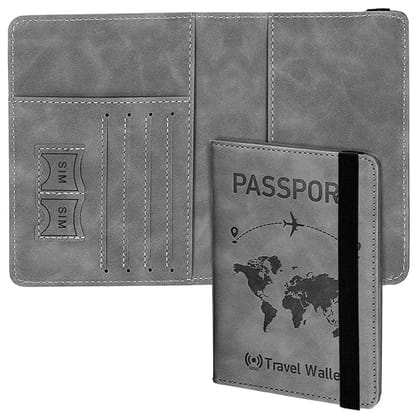 KIT & CO Grey RFID Blocking PU Leather Travel Passport Holder Cover Travel Wallet Organiser Passport Case Travel Document Organiser for Men & Women