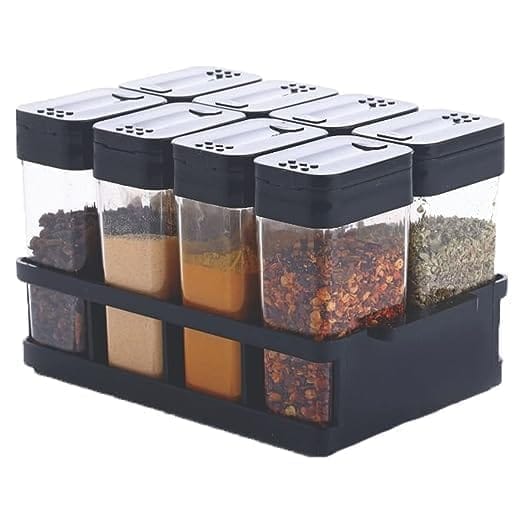 KIT & CO Kitchen 8 Pcs Sets Airtight Rasoi Box Spice Storage Jar Masala Box Spice Container Idle For, Easy Flow Spice Storage Container with Tray