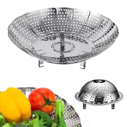 KIT & CO Vegetable Steamer Basket Premium Stainless Steel - Folding Collapsible Rust-Free for Easy Storage and Stay Fresh-Adjustable to Different Pots & Pans