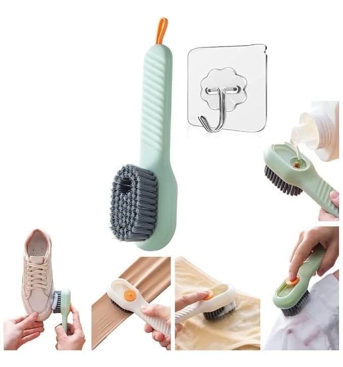 KIT & CO Multifunctional Shoe Brush with Liquid Box Soft Fur Cleaning Long Handle Press|Sneaker Wipes Cleaner Suitable for Different Sports Professional Travel