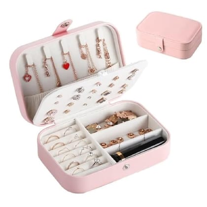 KIT & CO Jewellery Box Organisers for Women I Original PU Leather Travel Friendly Multi-Layer Jewelry Storage Box Organizer for Earrings, Necklace, Rings, Pendants- Baby Pink