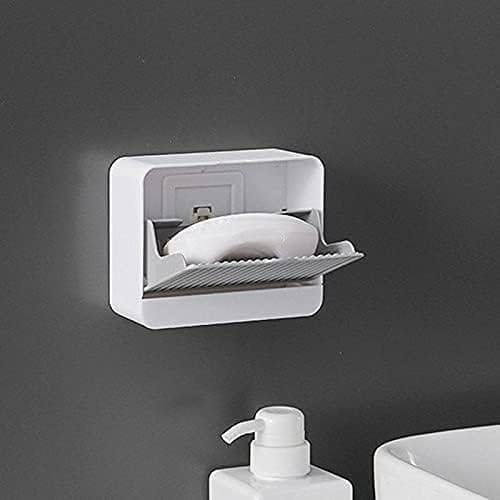 KIT & CO Premium Plastic Creative Wall Mounted Double Bar Bathroom Soap Box Holder Soap Dish with Drainage Box Soap Box with Lid Single/Double Grid Soap Draining Rack (1 Box)