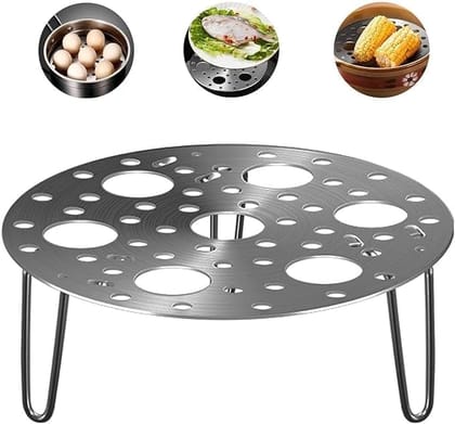 KIT & CO Stainless Steel Round Egg Steamer Rack Heatproof Stackable 7 Holes Stand Egg Box Kitchen Multipurpose Trivet Insert For Pot Accessories And Pressure Cooker Pans Steam Boiling