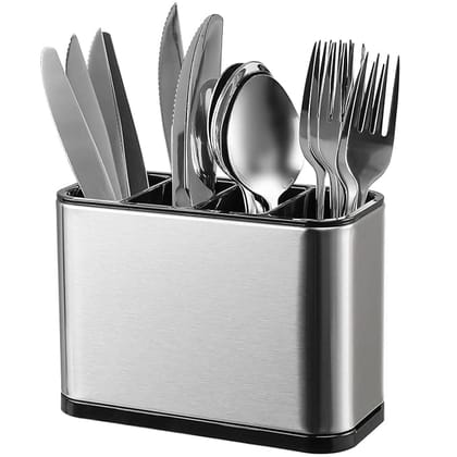 KIT & CO Cutlery Holder for Kitchen essentials Stainless Steel Sink Organiser Cutlery Storage Stand for Dining Table Spoon Chopsticks Storage Holder for Forks Knife Spatula kitchen accessories items