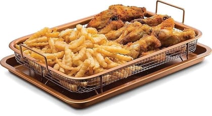 KIT & CO Kitchen Deep-Fried Food Drain Basin Rectangle Crispy Tray Filter Mesh Fresh-Keeping Basket Non-Stick Oil Pan Crisping Tray Oven Baking Tray Frying Basket and Baking Sheet