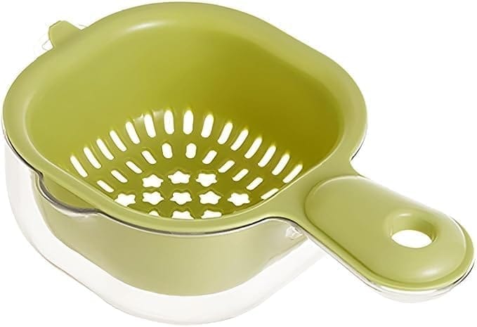 KIT & CO 2-in-1 Fruit Vegetable Drainer Basket, Multipurpose Rice/Fruits/Vegetables/Pulses/Chicken Washing Bowl with Handle Strainer Multicolored