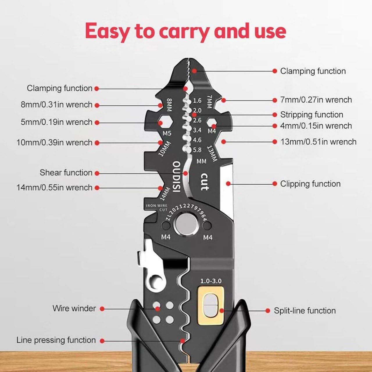 KIT & CO Wire Stripper And Crimping Tool for Electrician, Multifunction Stainless Steel Wire Puller Plier, 6 In 1 Cable Looping, Splitting, Cutting Pliers Electrical Stripping Tool