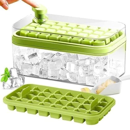 KIT & CO Ice Cube Tray with Lid and Bin,64 Pcs Square Ice Cubes Molds with Ice Scoop,Easy Release & Save Space,BPA Free Ice Cube Storage Container Set for Whiskey,Cocktail and Smoothie(Multicolor)