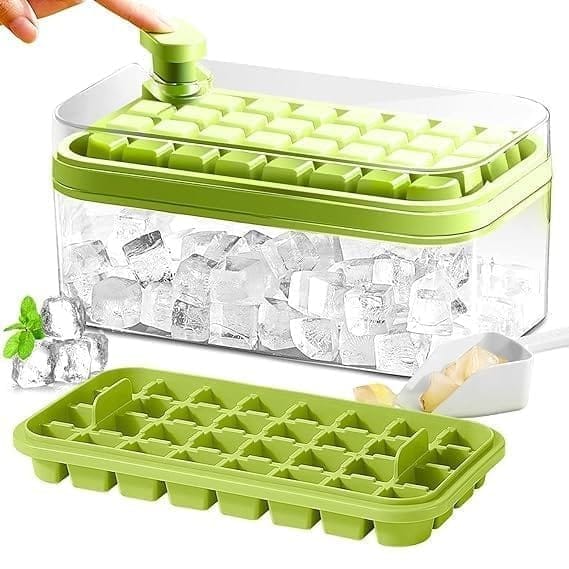 KIT & CO Ice Cube Tray with Lid and Bin,64 Pcs Square Ice Cubes Molds with Ice Scoop,Easy Release & Save Space,BPA Free Ice Cube Storage Container Set for Whiskey,Cocktail and Smoothie(Multicolor)