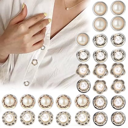 KIT & CO 30pcs Pearl Buttons Brooch Buttons Cover Up Brooch Pins Mini Safety Shirt Buttons for Cardigan Saree Dress Hats, No Sew & Removable