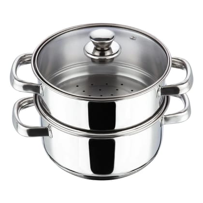  2-Tier Stainless Steel Steamer Pot with Glass Lid