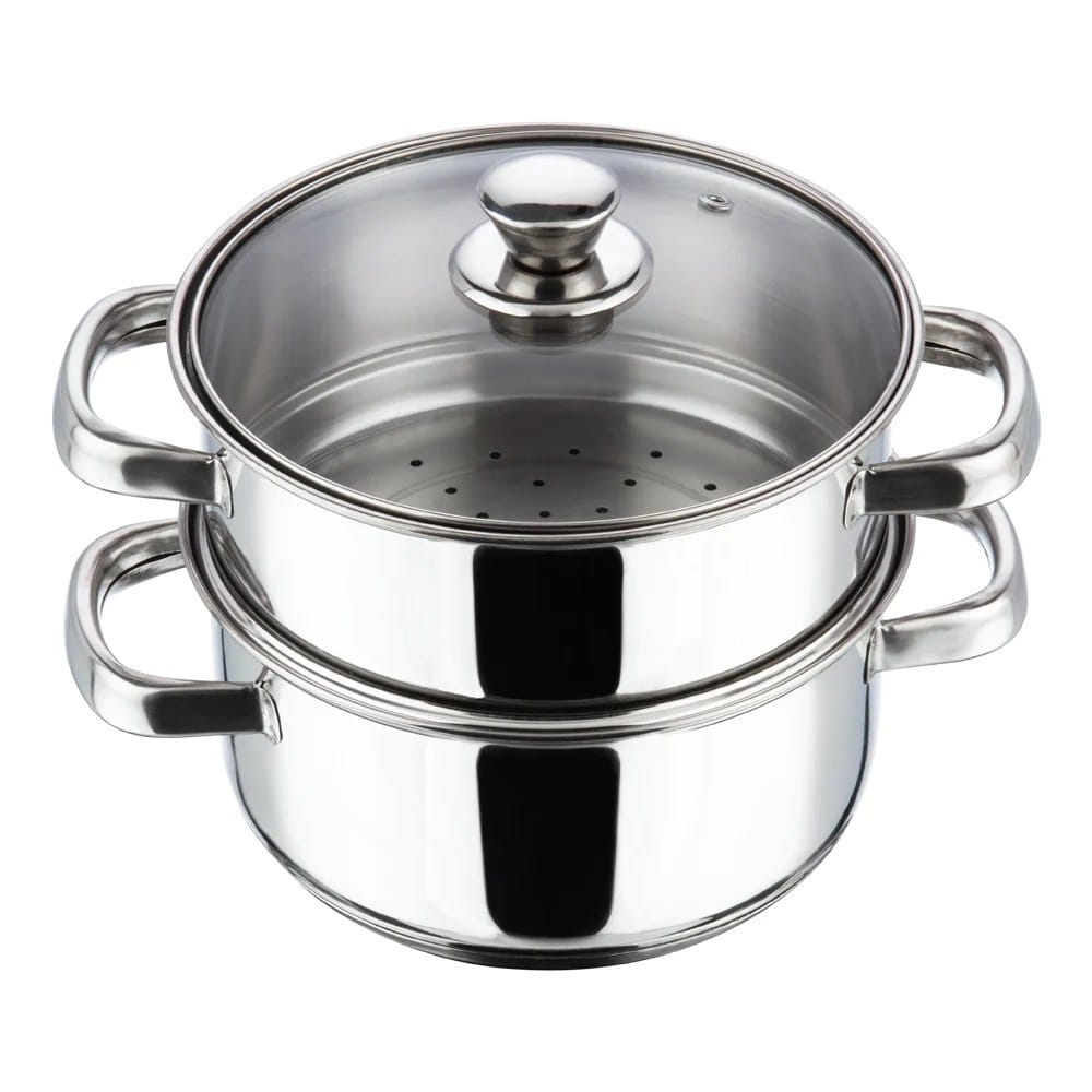  2-Tier Stainless Steel Steamer Pot with Glass Lid