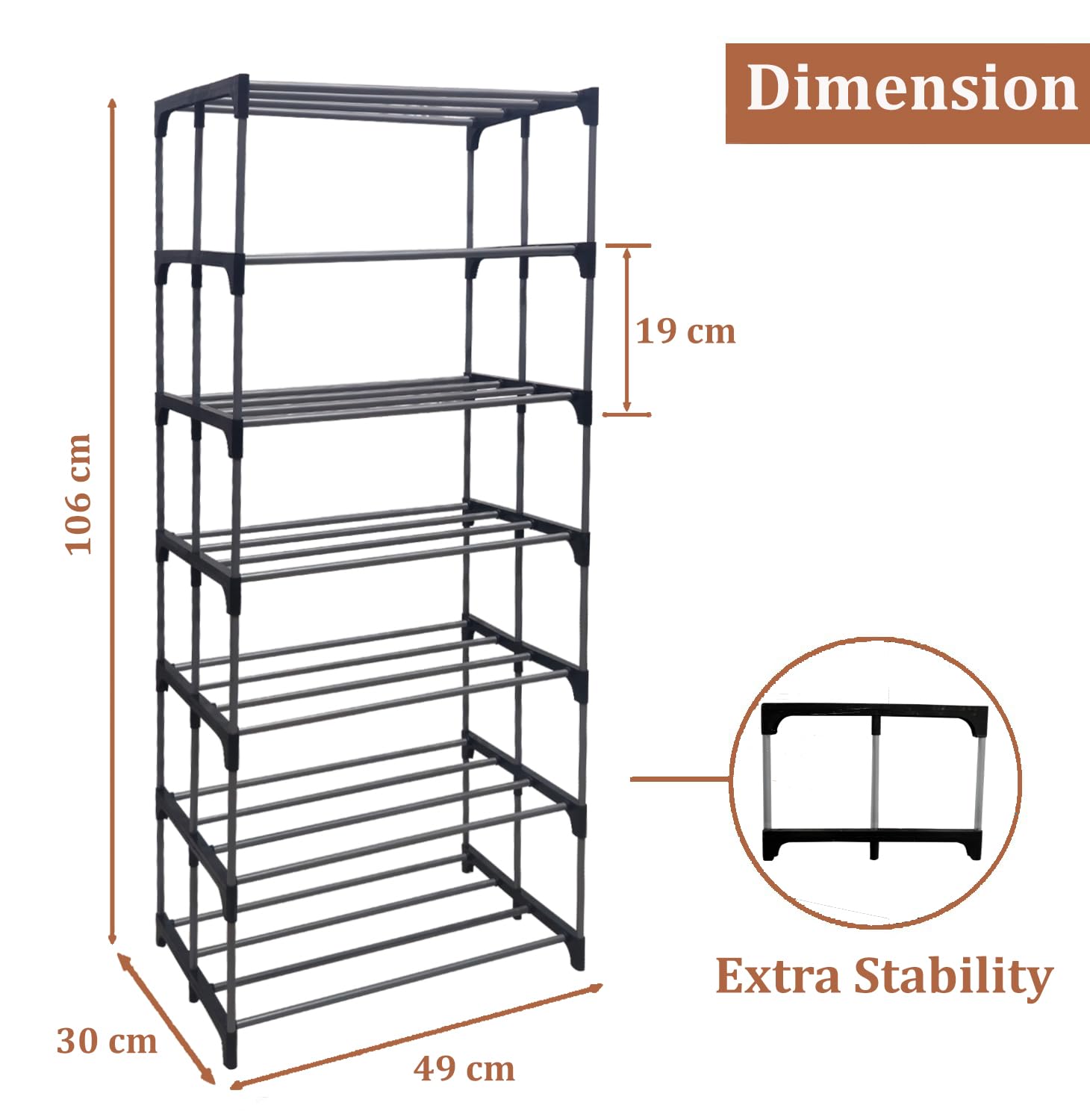 7 Layer Premium Bookshelf for Home Library, Book Stand | Book Racks for Study Room | Book Stand Shelf 7 Layer Metal Rack, Cm