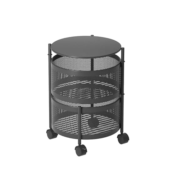 Iron Kitchen Trolley with Wheels, Kitchen Organizer Items and Storage Solutions Round for Kitchen Organizer and Kitchen Accessories Items (Black) (Round, 2 Layer)