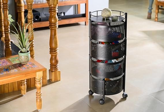 Iron Kitchen Trolley with Wheels, Kitchen Organizer Items and Storage Solutions Round Kitchen Organizer and Kitchen Accessories Items (Black, Layer 4) (Round, 4 Layer)