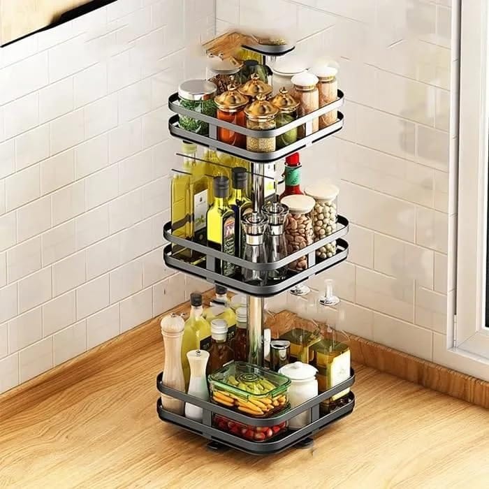 3 Tier 360° Tabletop Rotating Kitchen Rack, Kitchen Pantry Storage Organizer, Spice Rack Organizer, Kitchen Organizer Items and Storage, Spice Rack Set for Kitchen Storage pr (Square, 3)