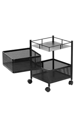 Kitchen Trolley with Wheels, Square Kitchen Organiser Items and Storage Solutions for Kitchen Organisers and Accessories Items (Black, Layer 2) (Square, 2 Layer, Iron, Tier Shelf) - Free Standing