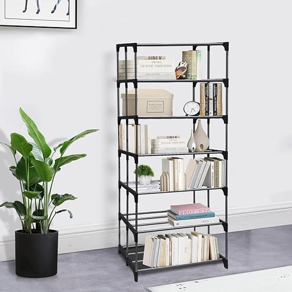 7 Layer Bookshelf for Home Library, Book Stand | Book Racks for Study Room | Book Stand Shelf 7 Layer Plastic Rack, 32 X 52 X 154 Cm