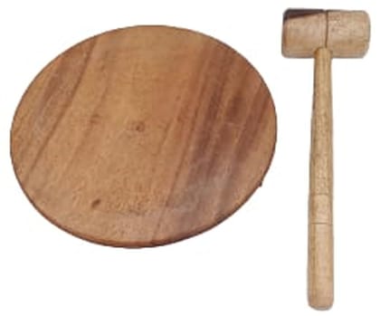 Mii Art Cricket Bat Knocking Wooden Mallet | Double Side Knocking|Wooden Hammer for Pinata Cake|Wooden Hammer with Board for Embroidery Work (Size-Large) Pack of 1 Set.