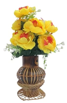 MiiArt Bamboo Flower vase with flowerfor Living Room Office (size-22 cm) Pack of 1 pcs. Bamboo Vase