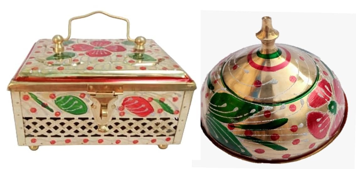 Mii Art brass paan daan,trinket box,pan masala box,refreshment box,and pan serving tray,kasdan(size-large) pack of 2 pcs.