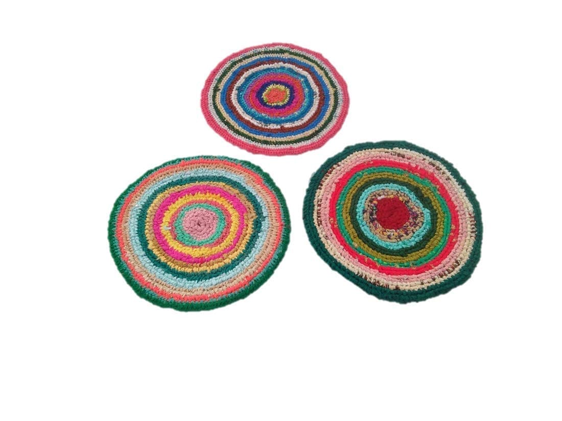 Mii Art Handmade Handicraft Multi Color Round Shape Doormat,Bath mat,Foot mat,Kitchen mat,Rug for Home(Made in India Product)(size-21x21 inch) Pack of 3 Pieces.