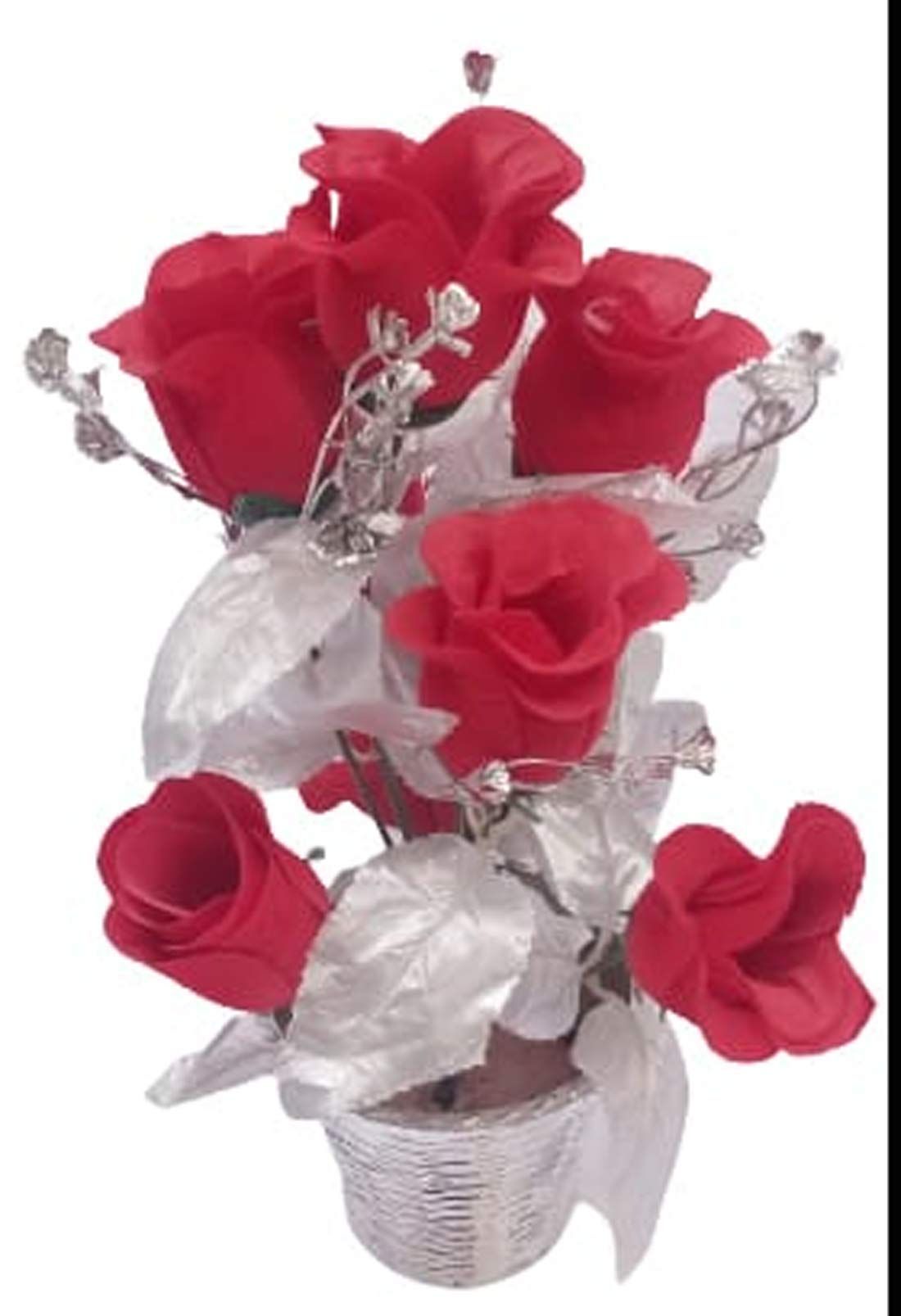 Mii Art Artificial Flower with Pot,red Rose and Silver Leaf with Silver Pot showpiece Item for Home Decoration,showpiece for (Material-Plastic)(size-14 inch,Large) Pack of 1 pcs.