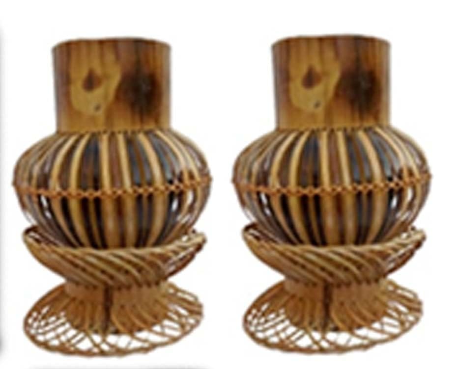 MiiArt Bamboo with Out Flower vase for Living Room Office (size-22 cm) Pack of 2 pcs. Bamboo Vase