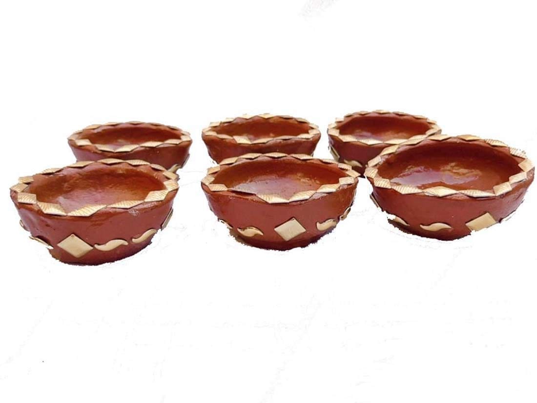 Mii Art Mitti Ke Handmade Designer Diye for Pooja Ghar and Diwali(Color-Brown)(Material-Soil)(Size-1 Medium) Pack of 6 Pcs