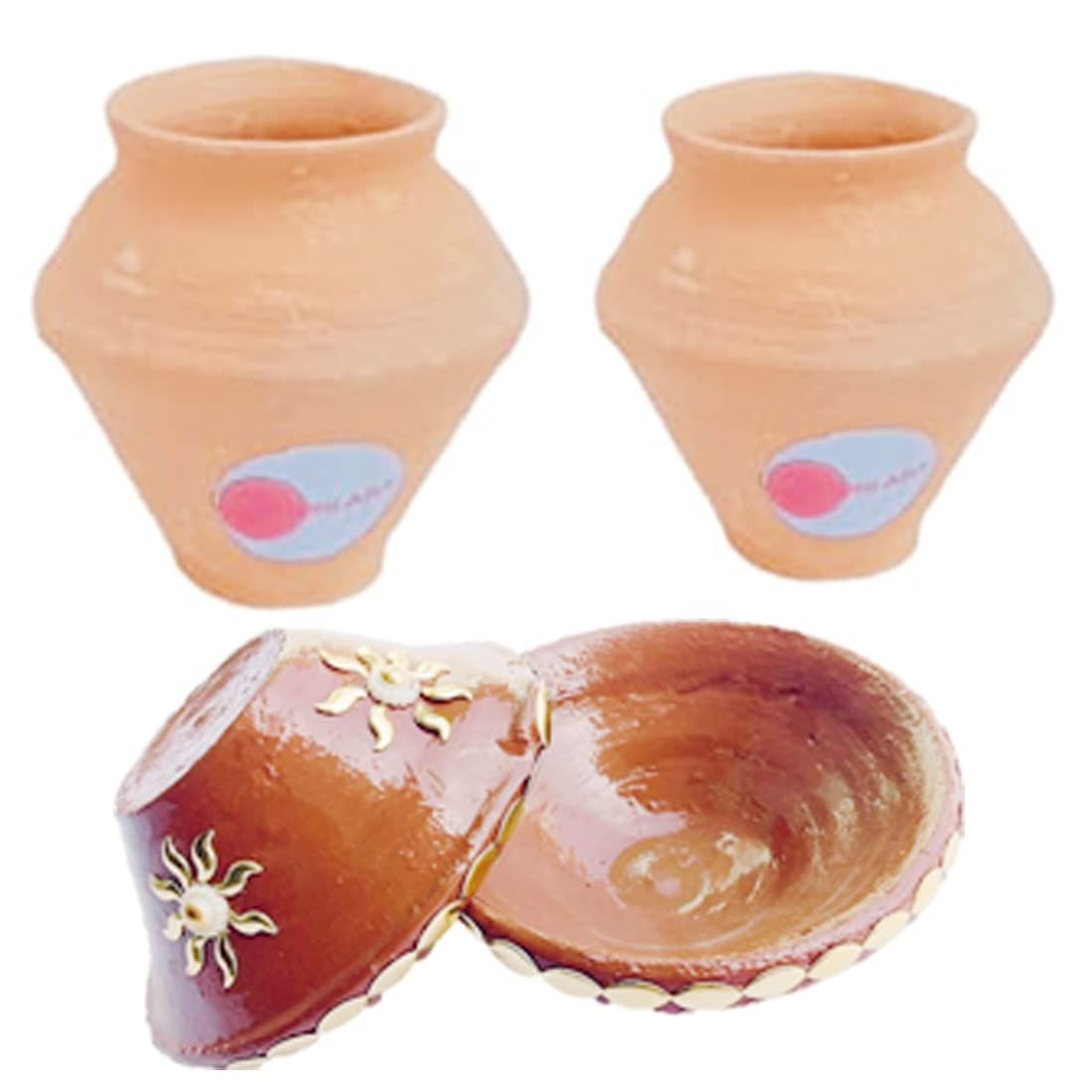 Mii Art 2 Small Kalash,2 Large diye use in Diwali for puja & karvachoth(Size-4 cm ,Medium)Pack of 4 pcs.