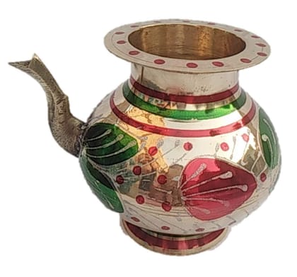 Mii Art Antique mughal Design decorative round heavy karwa chouth lota golden and red lota for pooja festival, diwali,pital ka pani ka lota,brass neti ( Color-Golden)(Material-Brass)(size-21cm,large) Pack of 1pcs