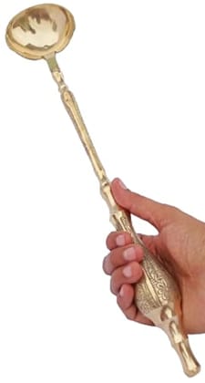 Mii Art Pure Brass Spoon Pital Cooking & Serving Kitchen Tools, Salad Spoon, Flip Spatula, Ladle, Brass Utensils(size-43cm) Pack of 1pcs.