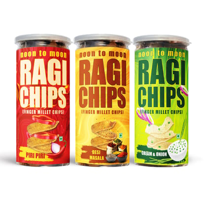 Ragi Chips-Assorted Flavours-Piri Piri, Cream and Onion & Desi Masala (3x150g)