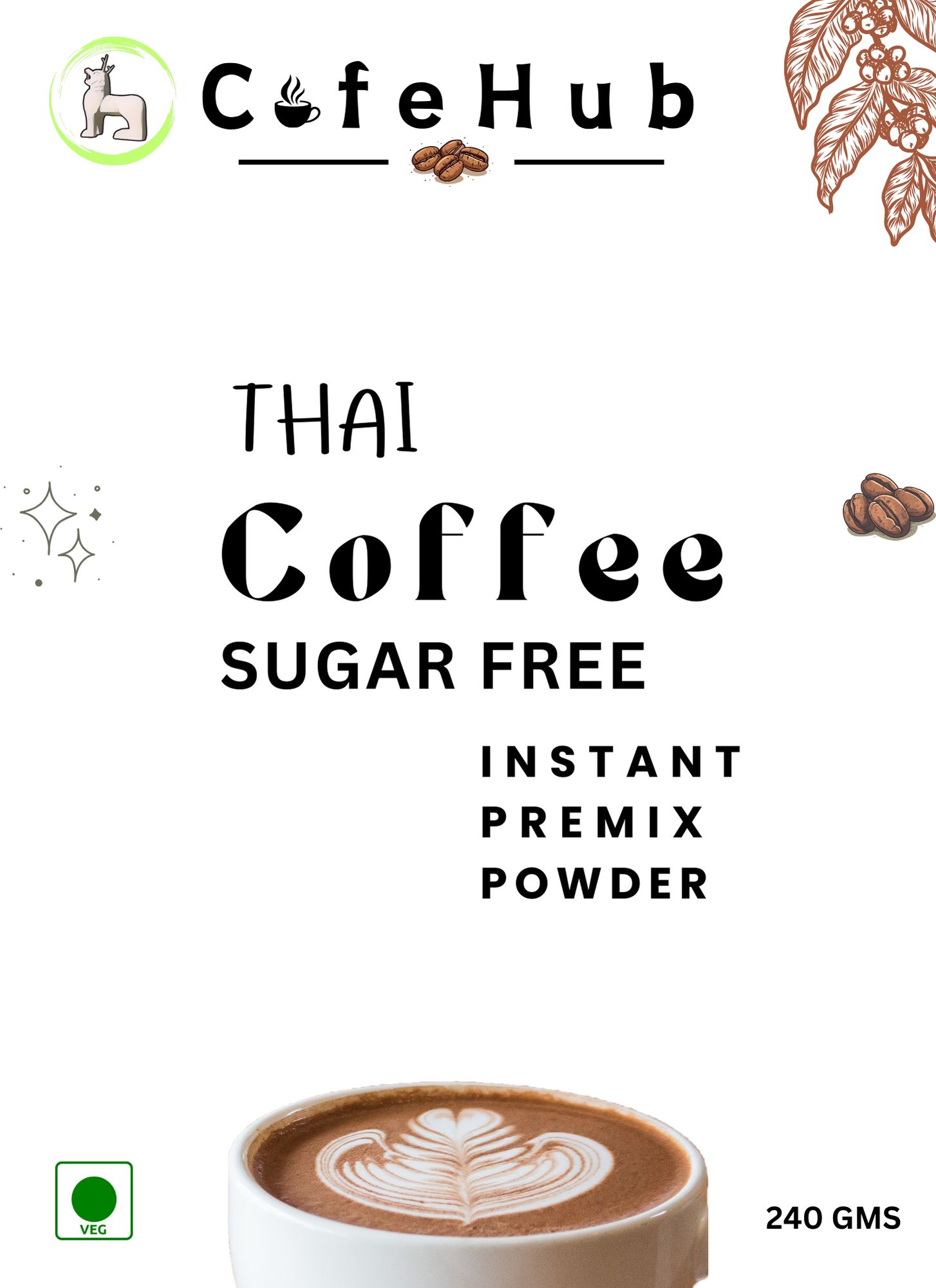 CafeHub Sugar Free Coffee Instant, Instant cofffee Premix