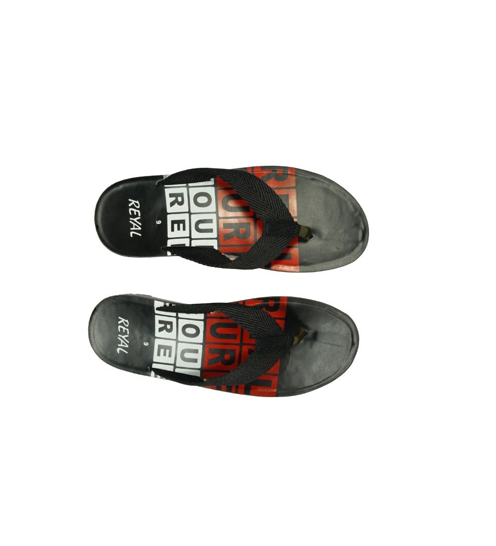 Men's Polyurethane Printed Slip-on Slipper (Black)