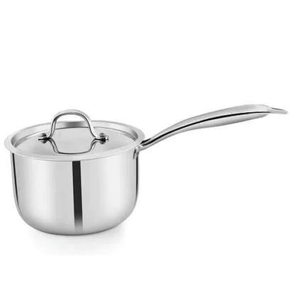 VEC Triply Stainless Steel Sauce Pan with Steel Lid 14 cm Gas Electric and Induction Friendly (Size:14 cm, Thickness:2.5mm)