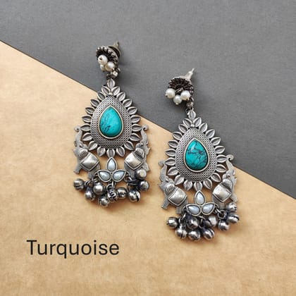 Antique Silver Look Alike Oxidised Long Chandbali Dangler Earrings For Women For Wedding Season Ethnic Wear