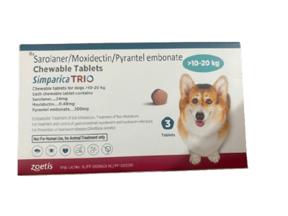 Simparica Trio Dog Tick and Flea Control Tablet (pack of 3 tablets) for dogs  10-20kg