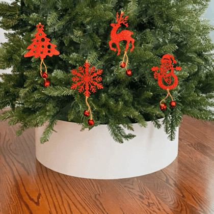 Christmas Tree Ornaments - Assorted Red Glitter Hanging Decoration with Bells  - 4PC