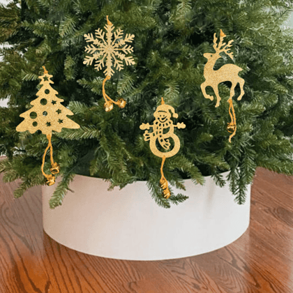 Christmas Tree Ornaments - Assorted Golden Glitter Hanging Decoration with Bells  - 4PC