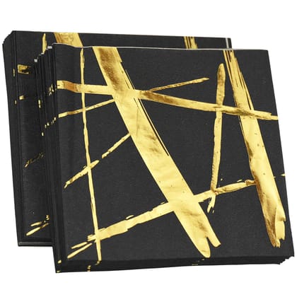 Black & Gold Paper Napkins - 16PC